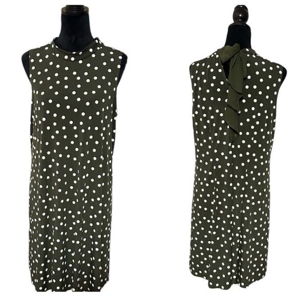 Signature by Robbie Bee Olive Green Polka Dot A-Line Dress Sz L Excellent Cond. - Picture 1 of 7